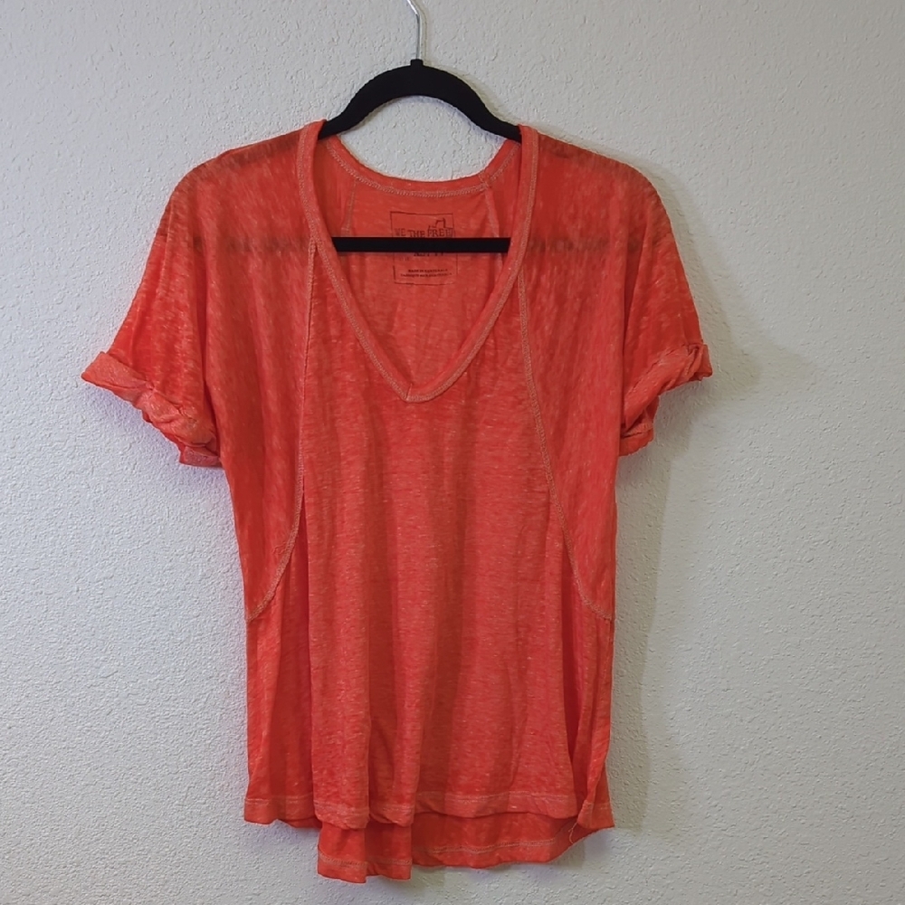 Orange V-Neck Short Sleeve Top